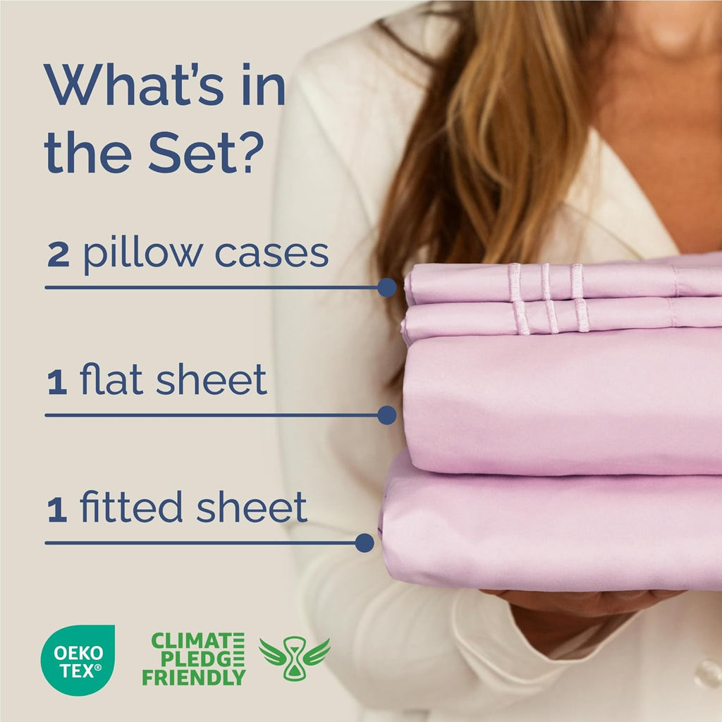 Skiennix Full Size 4-Piece Sheet Set - Comfy Cooling Bed Sheets - Luxury Hotel Quality - Light Pink, Deep Pockets