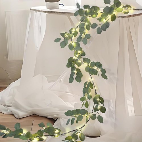 Eucalyptus Garland with 96 LED Lights - 6.56FT Battery Operated | 8 Modes & Timer for Home Decor