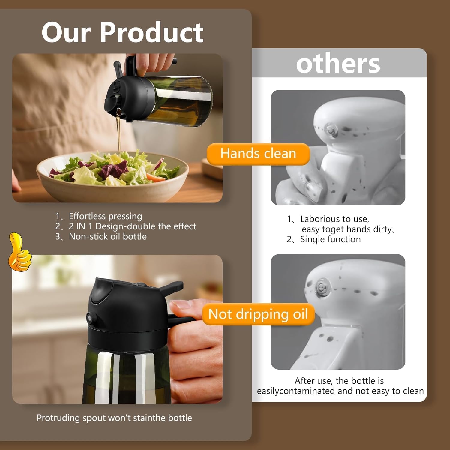 Sweet View Olive Oil Sprayer - 16oz Glass Light-Proof Oil Pourer for Cooking & BBQ