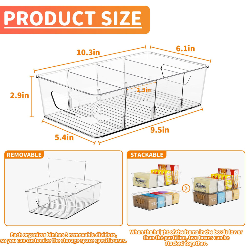 Stackable 6 Pack Snack Organizer for Pantry Shelf,Clear Pantry Organizers and Storage Bins for Fridge,Office,Cupboard,Plastic Pantry Snack Organizer For Breast Milk,Tea Bag,Food Storage Containers