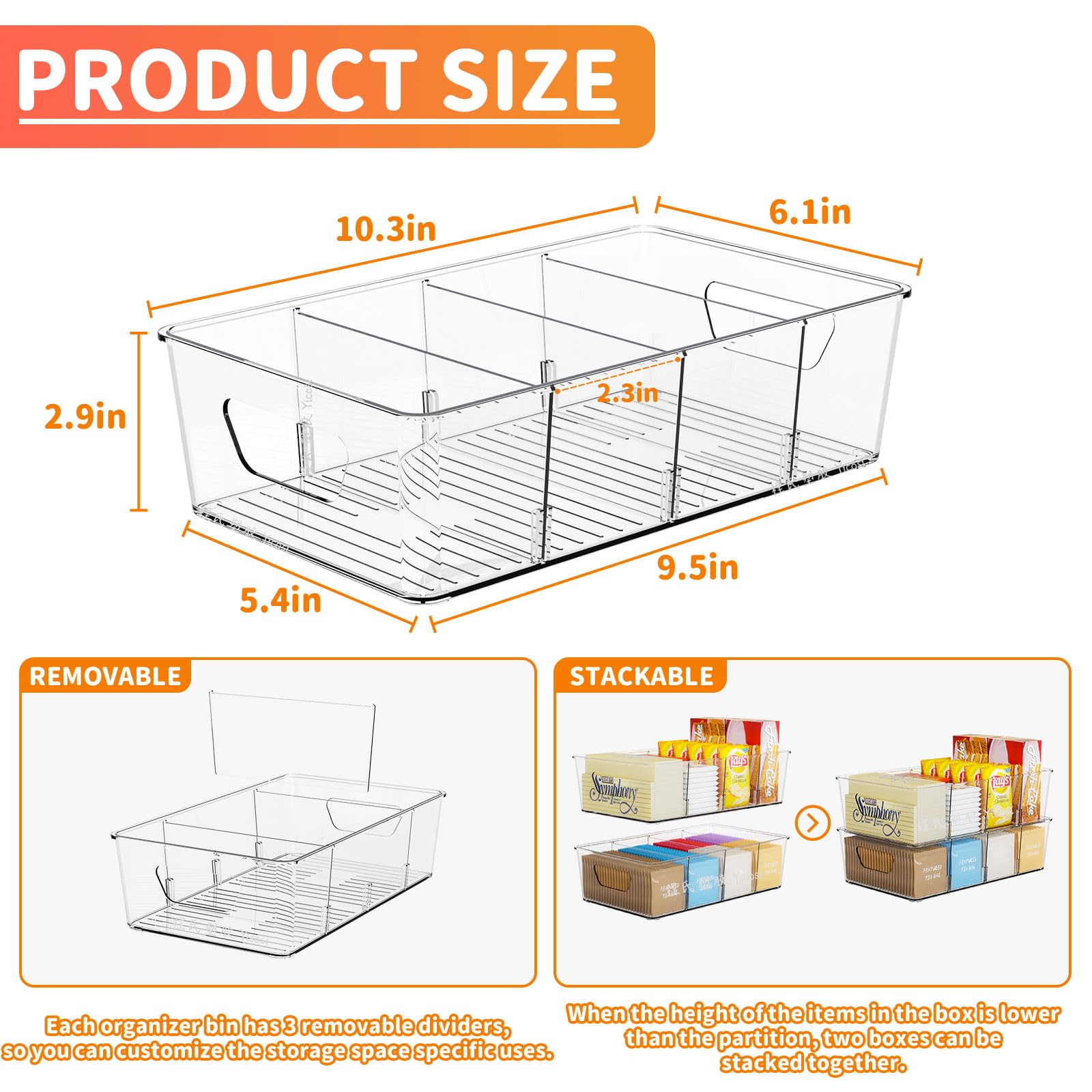 Stackable 6 Pack Snack Organizer for Pantry Shelf,Clear Pantry Organizers and Storage Bins for Fridge,Office,Cupboard,Plastic Pantry Snack Organizer For Breast Milk,Tea Bag,Food Storage Containers