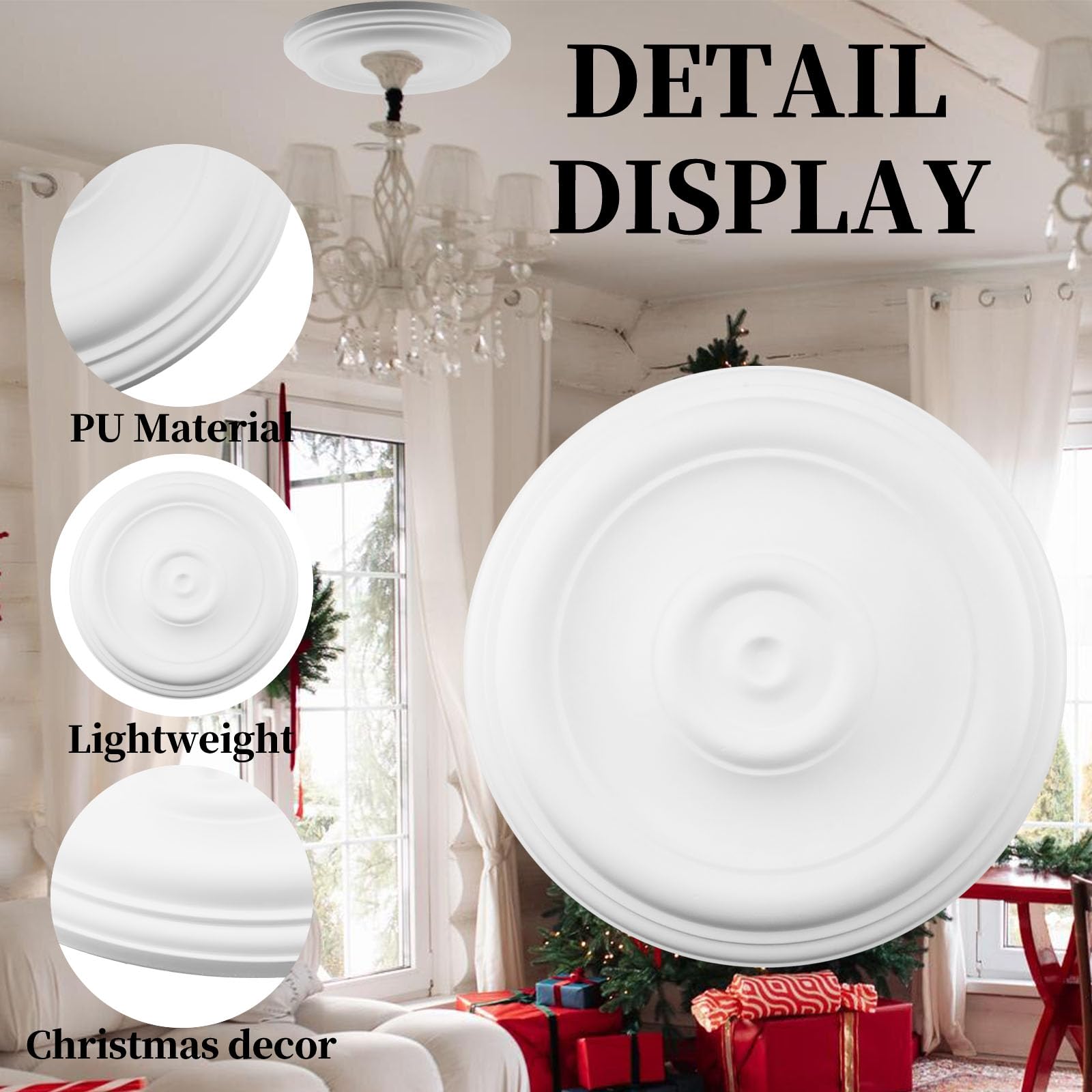 Wealrit White Decorative Ceiling Medallion Round Ceiling Light Medallion for Light Fixtures and Ceiling Fans 12" OD