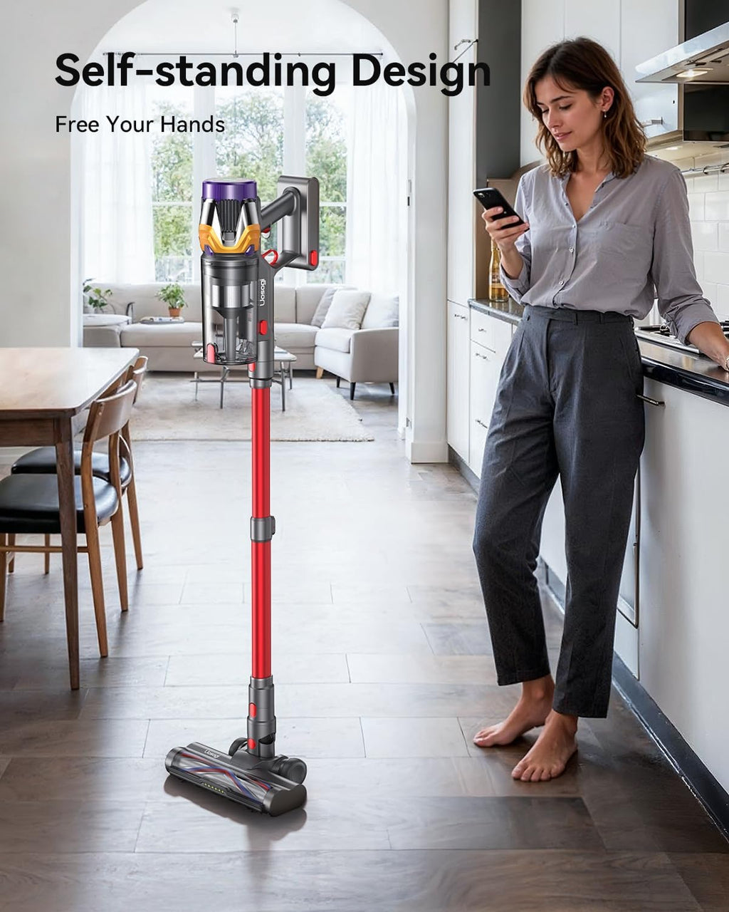 Skiennix Cordless Vacuum Cleaner - 55KPA 650W Power, 70 Mins Runtime, Touch Screen, 1.8L Dust Cup | Ideal for Home, Pet Hair & Carpets