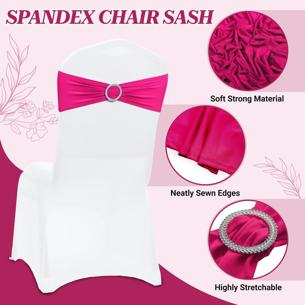 MDS Spandex Chair Sashes - Universal Elastic Stretch Bands with Buckle Slider Bow | Pack of 200 - Magenta
