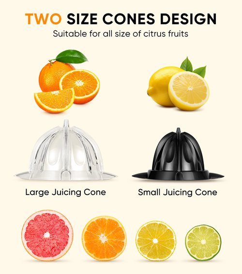 Amzpass Electric Orange Juicer, Citrus Juicer Squeezer with 2 Cones and Soft Grip Handle for Effortless Juicing, Stainless Steel Quiet Orange Juice Extractor Machines for Lime Grapefruit Lemon