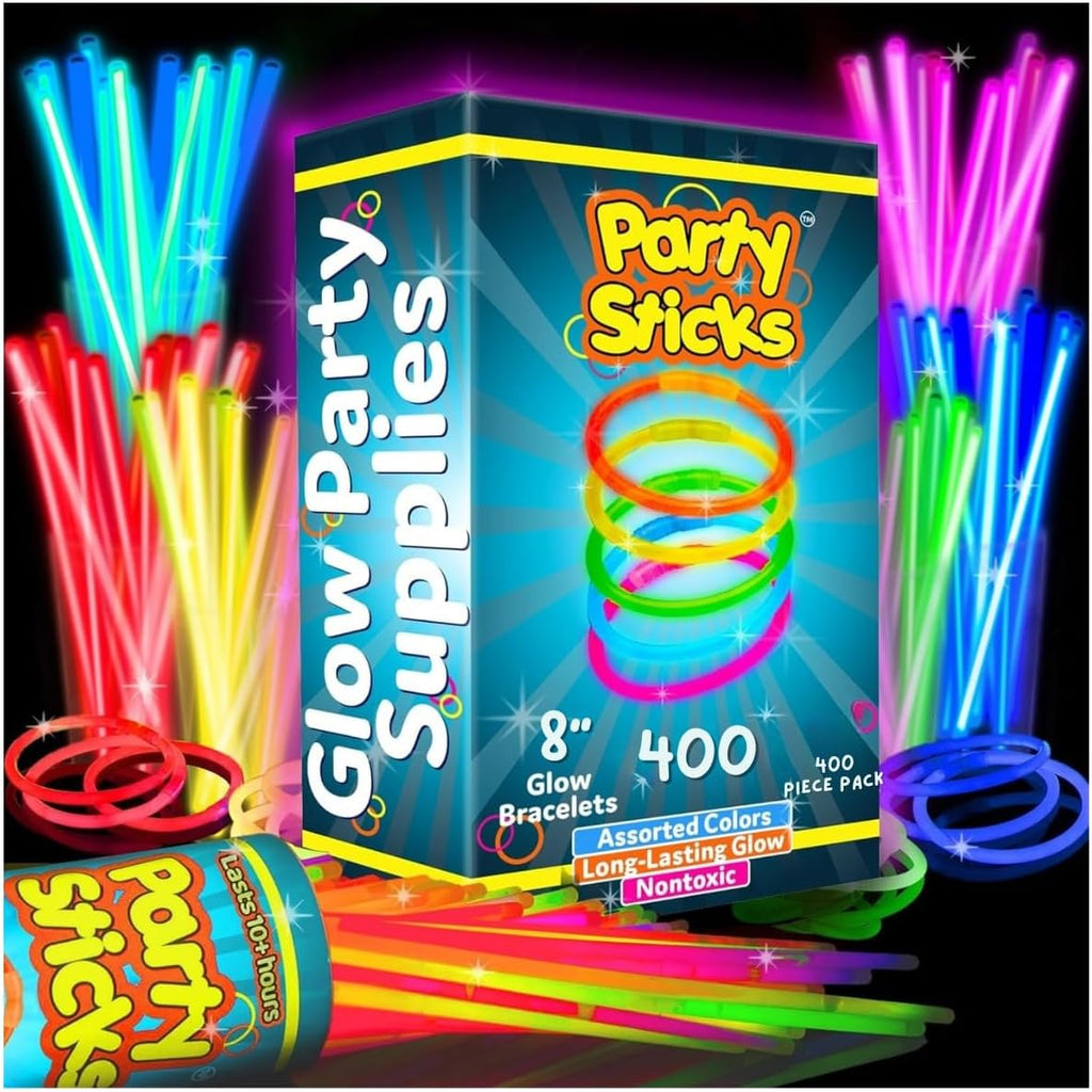 PartySticks Ultra Bright Glow Sticks - 400 Pack of 8" Glow in the Dark Halloween Party Favors | Neon Necklaces & Bracelets