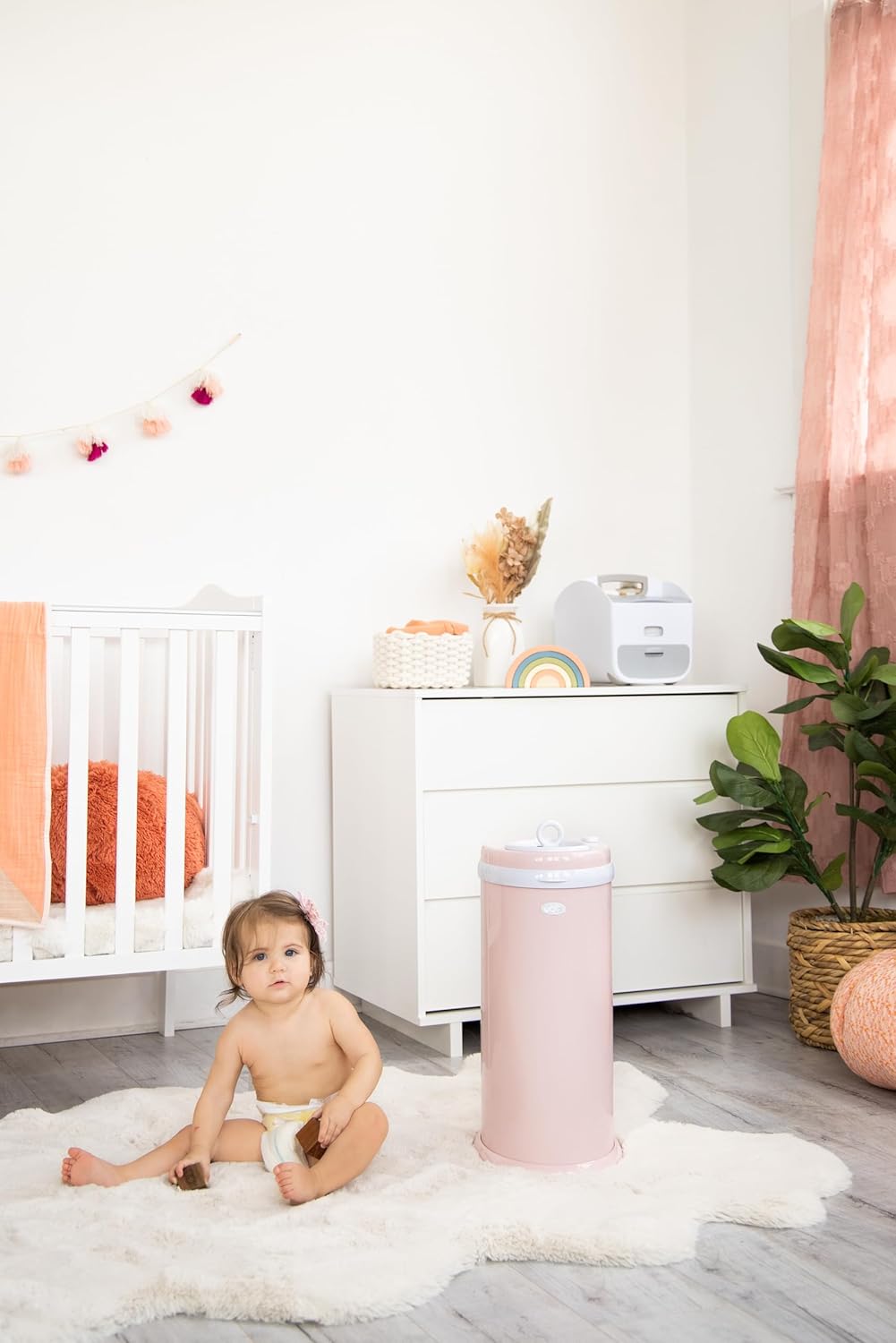 Ubbi Steel Diaper Pail - Odor Locking Technology | No Special Bags Needed | Blush Pink