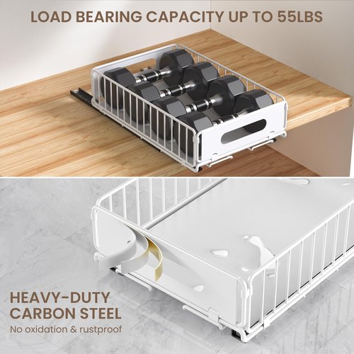 NECHEGI Pull Out Cabinet Organizer, 4 Pack Heavy Duty Slide Out Drawers Pantry Shelves Fixed With Strong Adhesive Glue and Handle for Kitchen, Living Room, Bathroom, Home (14.8" D X 9.6" W X 3.9" H)