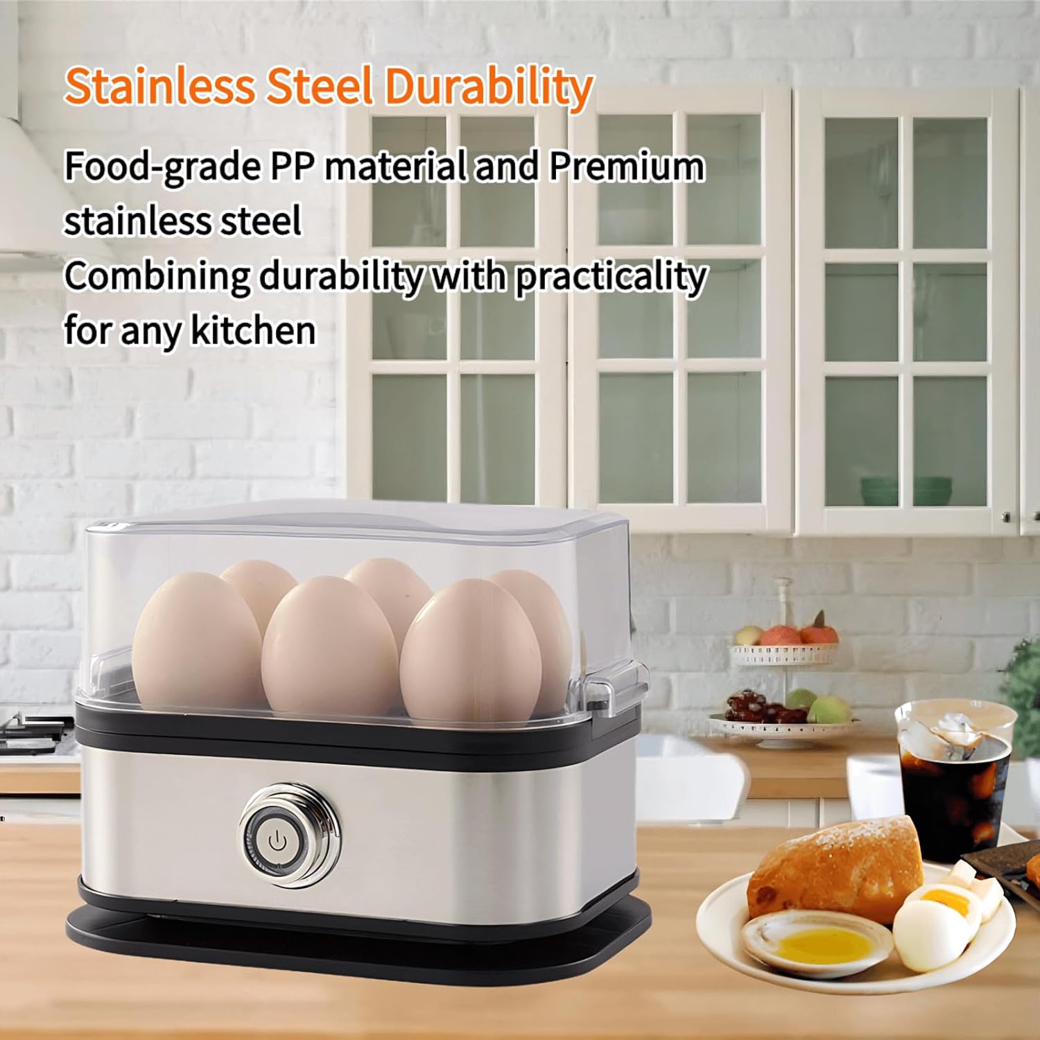 Rapid Egg Cooker - Electric Stainless Steel for 6 Eggs | Soft, Medium, Hard Boiled & Poached, BPA Free