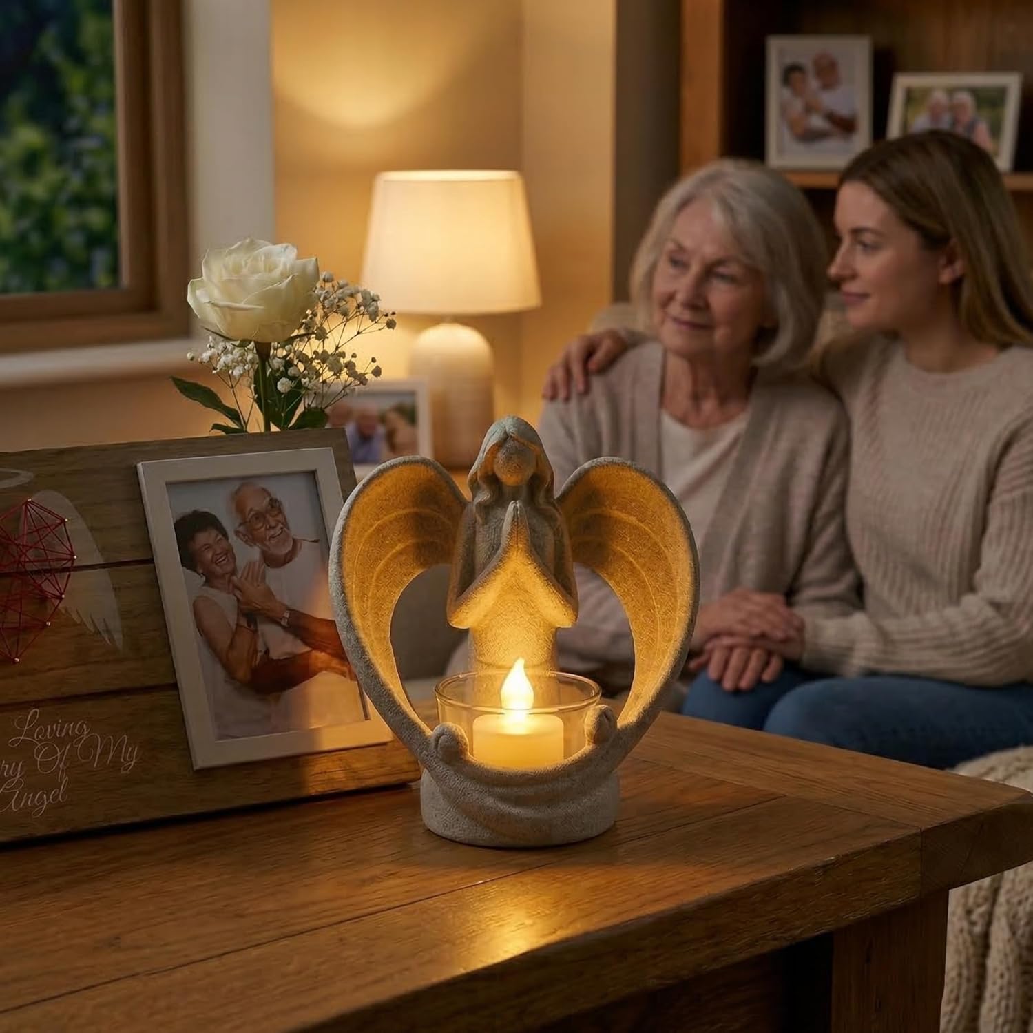 OakiWay Memorial Candle Gift - Angel Figurine Tealight Holder with Flickering LED Candle | Sympathy & Bereavement Decor