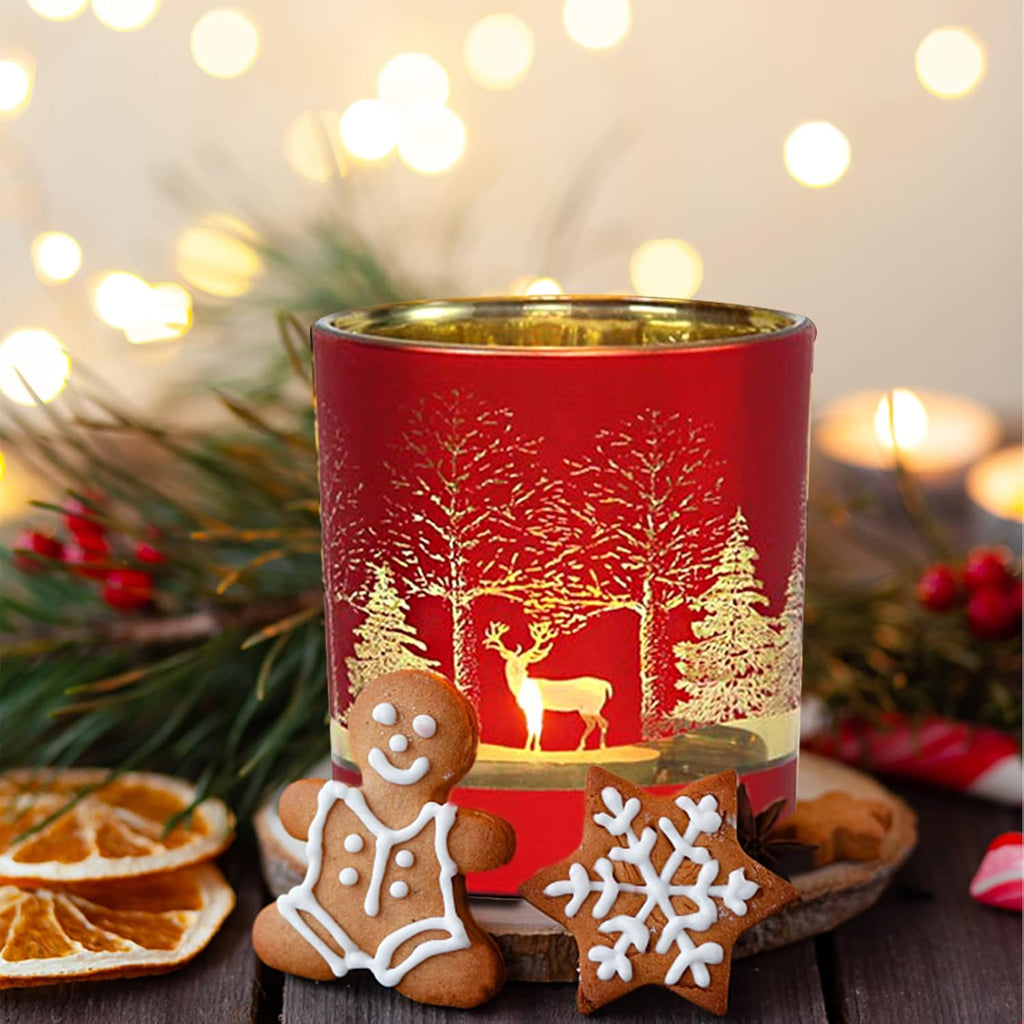 Regine Switzerland Christmas Glass Votive Candle Holders - 6 Pcs Tea Light Holders for Festive Table Décor | 3.15” x 2.75”, Matte Finish