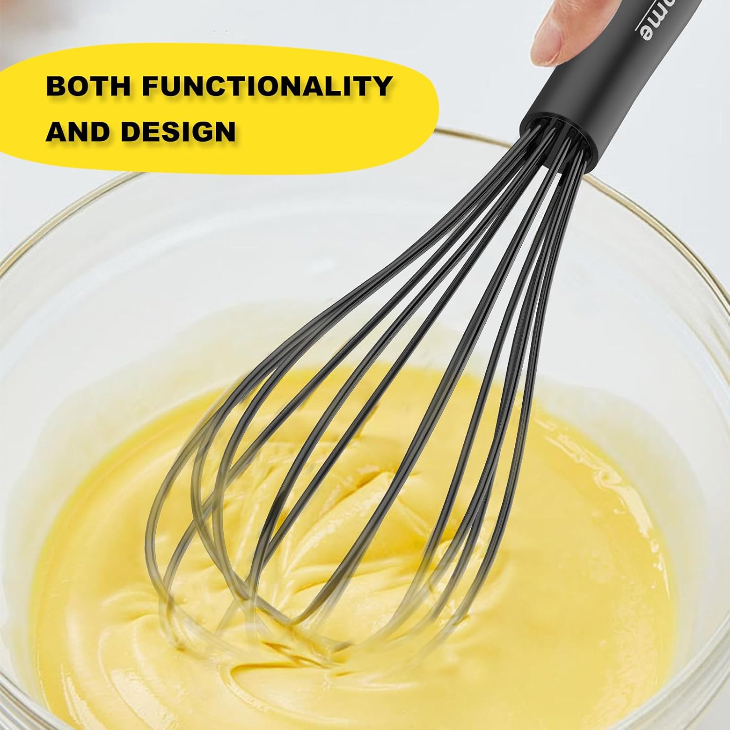 NileHome Silicone Whisk Set - Versatile 8" & 10" Kitchen Whisks for Cooking & Baking | Black