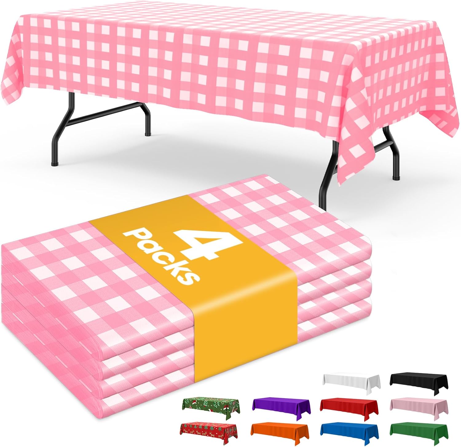 Niuara Pink Checkered Tablecloths - 4 Pack Disposable 54" × 108" for 6FT Tables | Perfect for Parties & Gatherings