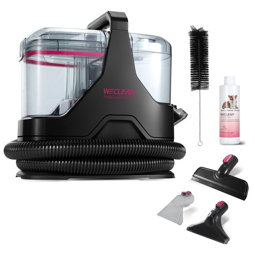 WECLEAN C3 Portable Carpet Cleaner Machine for Car, Stairs, Sofa with 18Kpa Suction and 600W Motor, Dual-Tank Spot Cleaner with 3 Brushes, Handheld Carpet and Upholstery Cleaner Black and Pink
