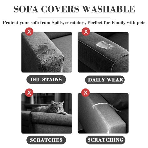 Disayu 2Pcs Couch Arm Covers, Armrest Cover for Sofa, Sofa Arms Covers Washable Arms with Twist Pins Soft,Skin-Friendly for Pets (Texture Gray, Armrest Cover)