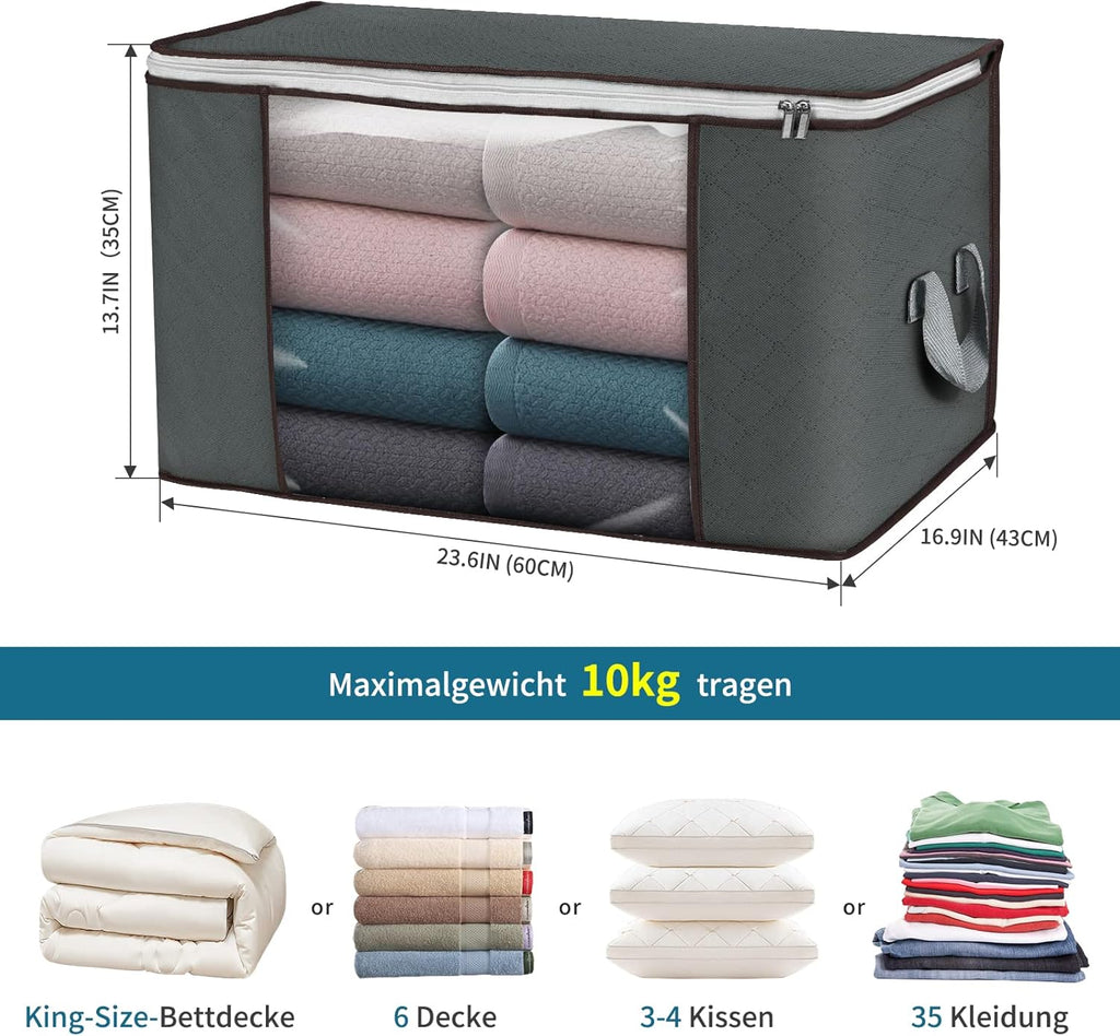 Skiennix Large Storage Bags - 2 Pack Foldable Closet Organizers with Durable Handles - 90L for Blankets & Bedding