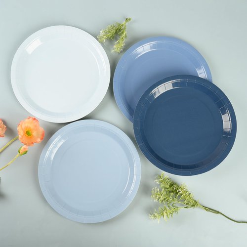 AimFun Dusty Blue Paper Plates Hanukkah Gradient Blue Party Plate 9 Inch Disposable Round Dinner Dessert Plates for Father’s Day Wedding Baby Bridal Shower Party Supplies Tableware Decor