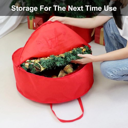 Demao Christmas Wreath Storage Bag - 24 Inch Organizer for Holiday Garland & Artificial Wreaths | Pack of 2 with Labels & Handles