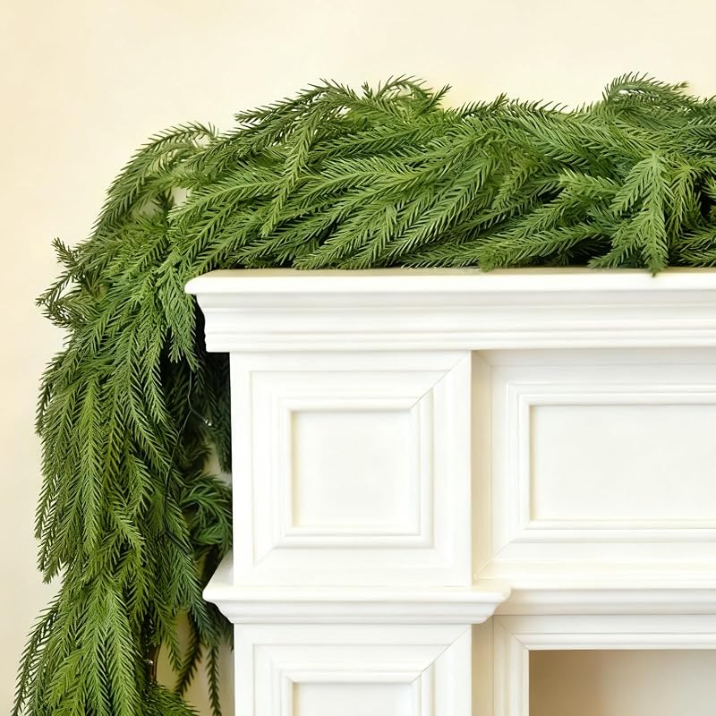 6ft Pine Garland with 2 LED Lights - Real Touch Norfolk Pine Christmas Decor (Battery Not Included)