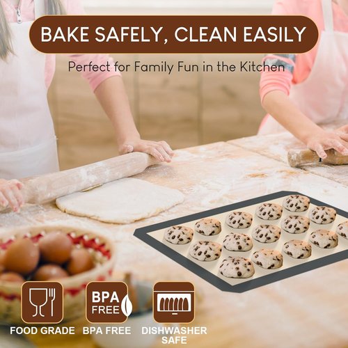 HOTEC Silicone Baking Mats 3 Pack - Non-Stick Reusable Sheets for Cookies & Macarons | BPA-Free, Dishwasher Safe