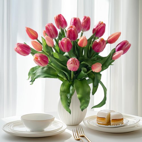 Bailikang 20PCS Fake Tulips 12' Artificial Tulip Silk Flowers Fake PU Bouquet Artificial Flowers Faux Flowers with Gift Box Soft Faux Tulips Bouquets Arrangements for Party Wedding Home