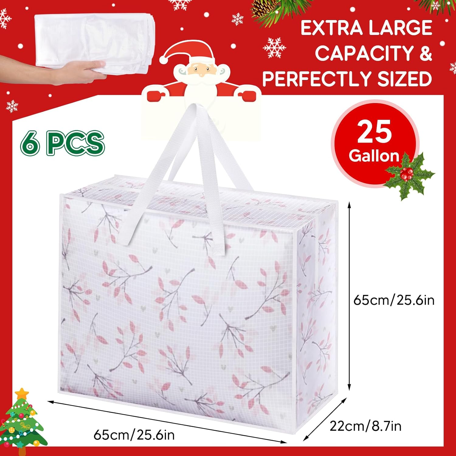 Skiennix 6PCS Christmas Wreath Storage Containers - 25" Clear Bags with Zippers & Handles for Holiday Decor