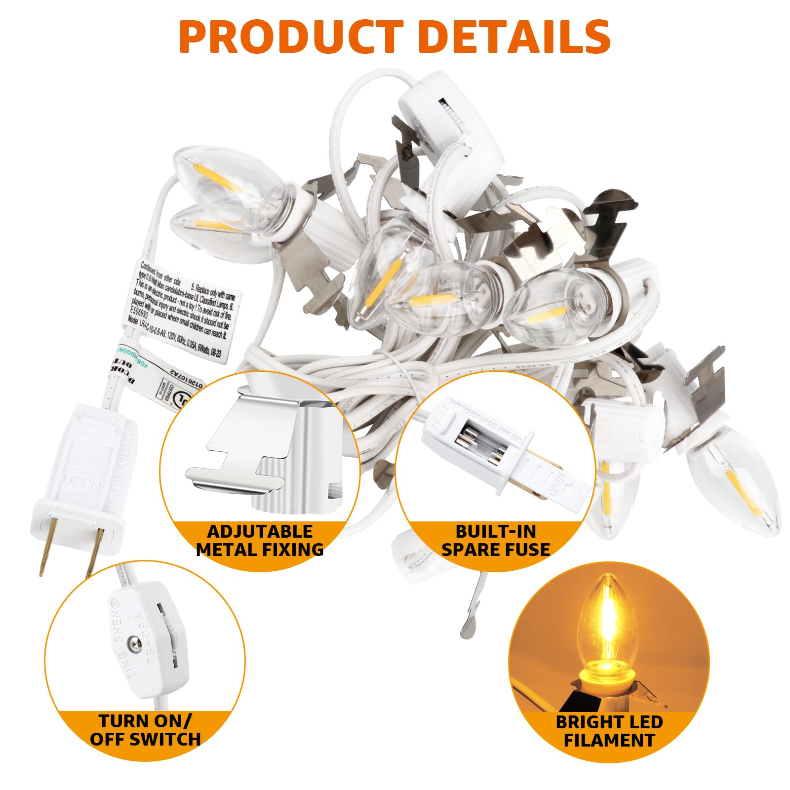 Lusperi Christmas Village Lights with 12 Led Light Bulb,C7 Cord Clip Lights for Christmas Village Cottages,Pumpkins,Outdoor Atmosphere Decoration.for Blow molds