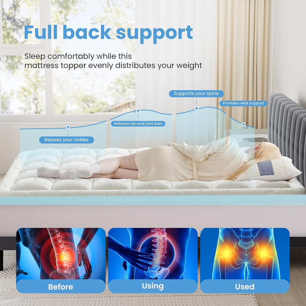 Sweetcrispy Dual Layer Memory Foam Mattress Topper - 2 Inch Gel & 1 Inch Pillowtop for Cooling Comfort