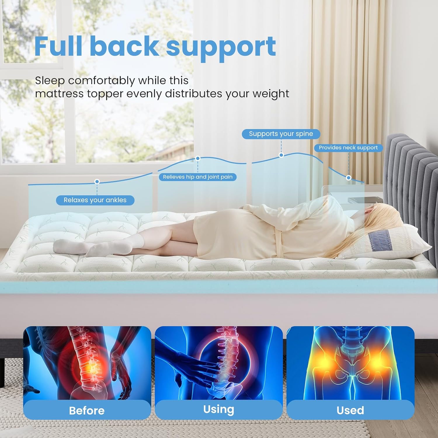 Sweetcrispy Dual Layer Memory Foam Mattress Topper - 2 Inch Gel & 1 Inch Pillowtop for Cooling Comfort