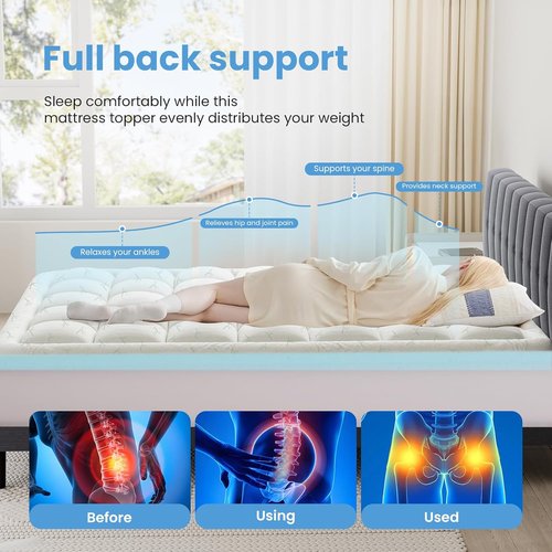 DUMOS Queen Mattress Topper - Dual Layer 4 Inch Memory Foam & Pillow Top for Back Pain Relief | 8-16 Inch Deep Pocket