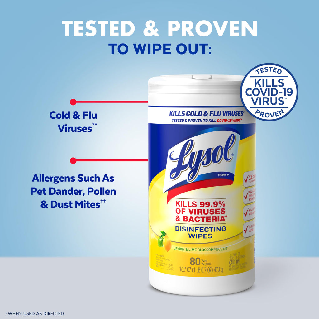 Lysol Disinfectant Wipes, Multi-Surface Antibacterial Cleaning Wipes, For Disinfecting and Cleaning, Lemon and Lime Blossom, Pack of 4