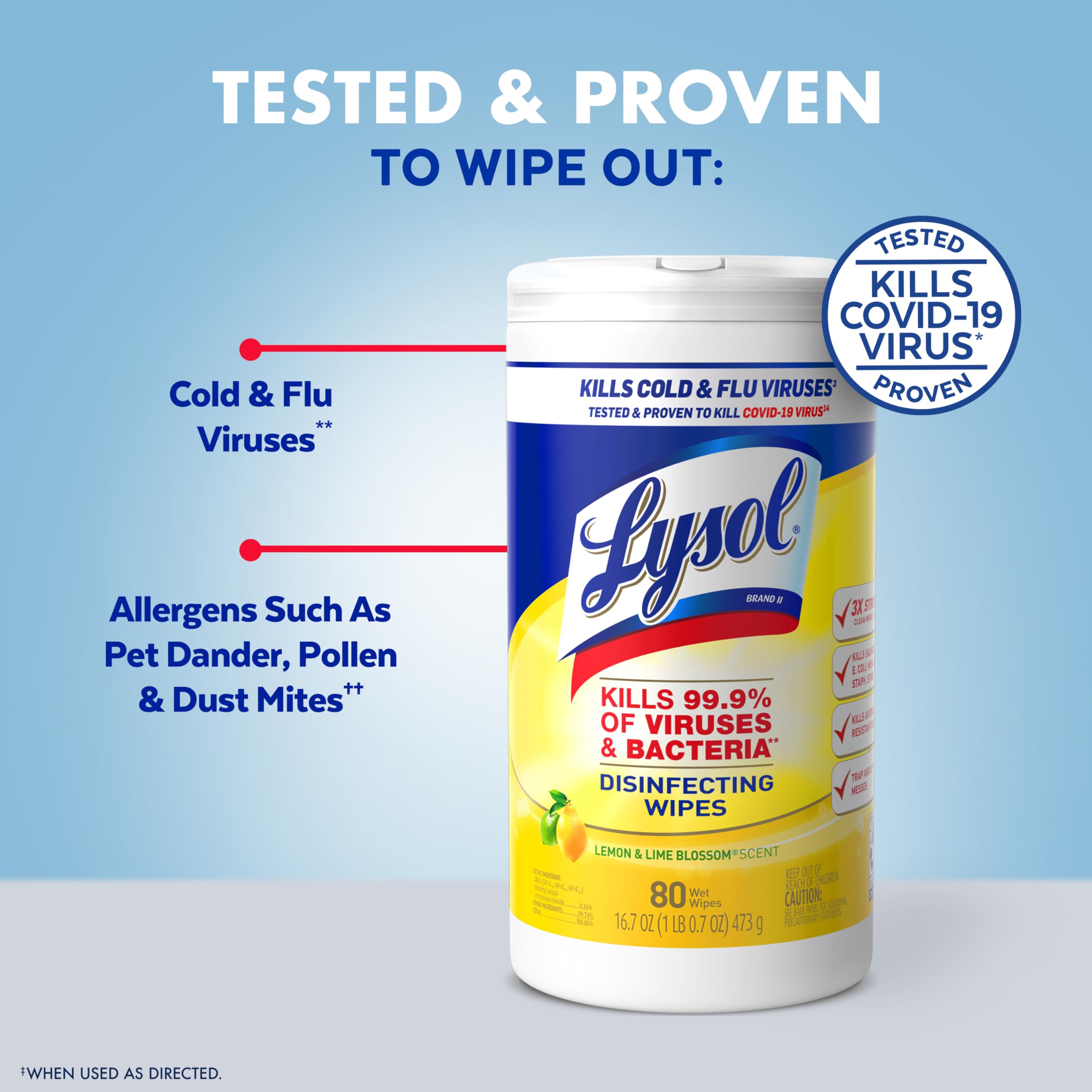 Lysol Disinfectant Wipes, Multi-Surface Antibacterial Cleaning Wipes, For Disinfecting and Cleaning, Lemon and Lime Blossom, Pack of 4