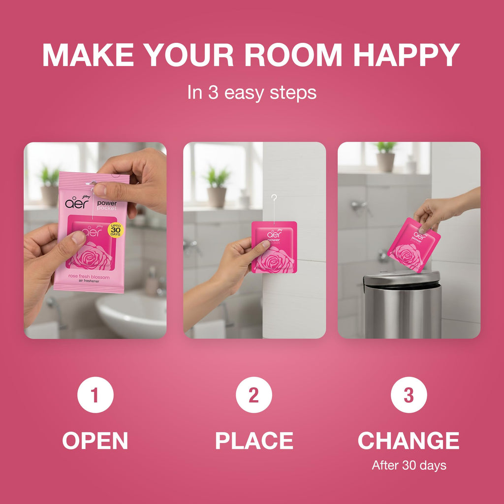 Godrej Aer Power Pocket Bathroom Fragrance - Fresh Blossom, 10g (Pack of 6)