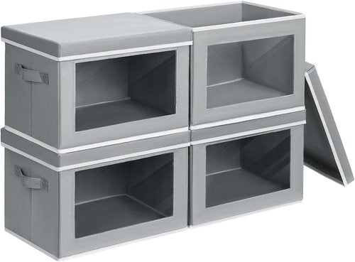Homsorout Storage Bins - Small Collapsible Fabric Organizers with Lids for Clothes | 4-Pack, Grey