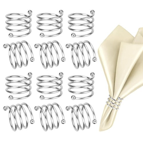 Silver Napkin Rings Sets of 12, Metal Napkin Holders Thanksgiving Fall Christmas Party Table Decorations Birthday Wedding Holiday Dinning Table Decor Gifts Idea for Home Host Family Gatherings