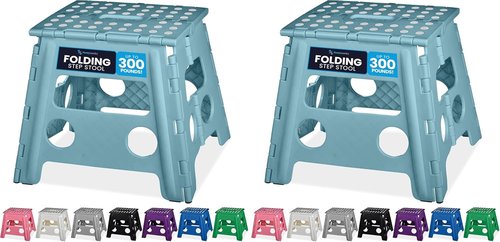 Handy Laundry Folding Step Stool - Lightweight & Sturdy for Adults and Kids - Easy One Flip Open | Teal - 13 Inch (Pack of 2)