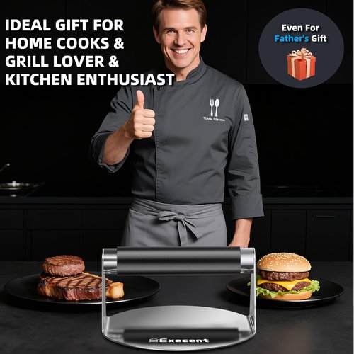 Execent Smash Burger Press 5.5" Stainless Steel - Burger & Hamburger Smasher Tool, Nonstick Cool-Touch Handle, Dishwasher Safe Grill Press for Griddle, Ground Beef