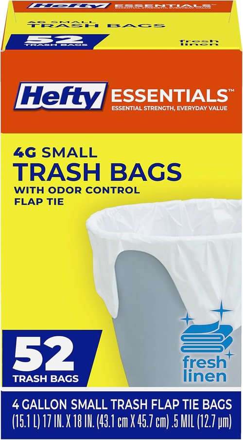 Hefty Essentials 4 Gallon Trash Bags - 52 Count Small Scented Bags | Fresh Linen Scent, White