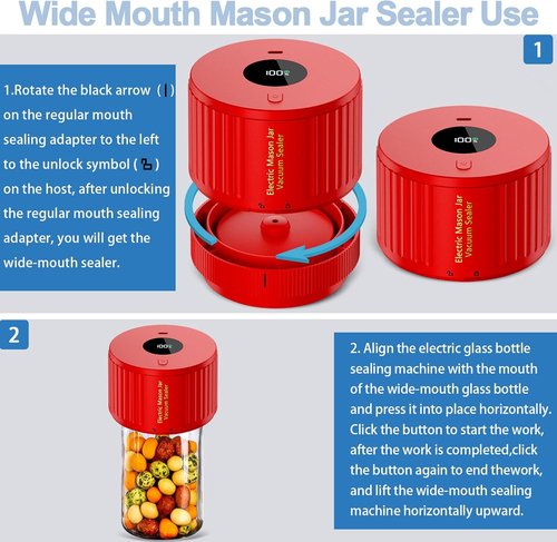 LOVE MOMENT Electric Mason Jar Vacuum Sealer Kit - Black & Red for Fresh Food Storage