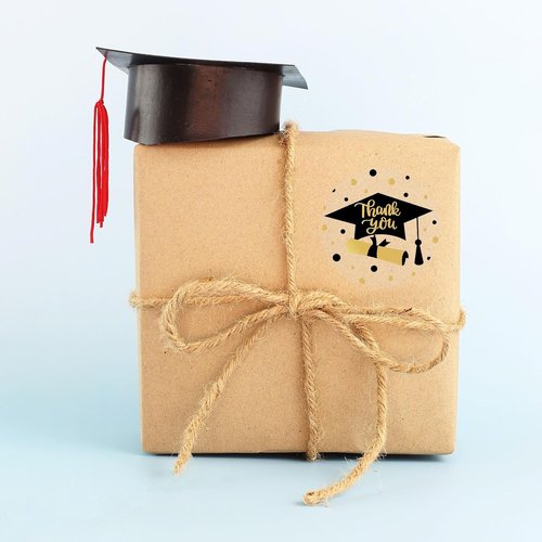 FYSUIMU Graduation Stickers - 1000Pcs Gold Foil Thank You Labels | Self-Adhesive Grad Cap Designs
