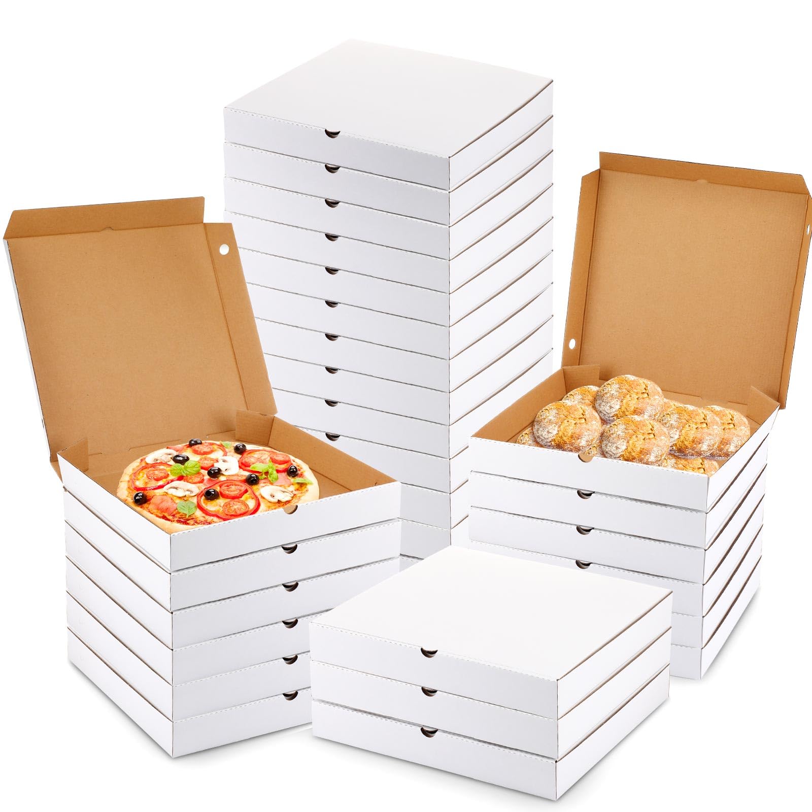 PerKoop 100 Pcs 10"x10" Pizza Boxes Bulk 10inch Empty Cardboard Pizza Box Reusable Square Food Serving Container for Takeout Bakery Restaurant Party Supplies(White and Kraft)