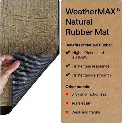 GORILLA GRIP Waterproof All-Season WeatherMAX Doormat - 47x35 Natural Rubber, Stain & Fade Resistant, Easy Clean