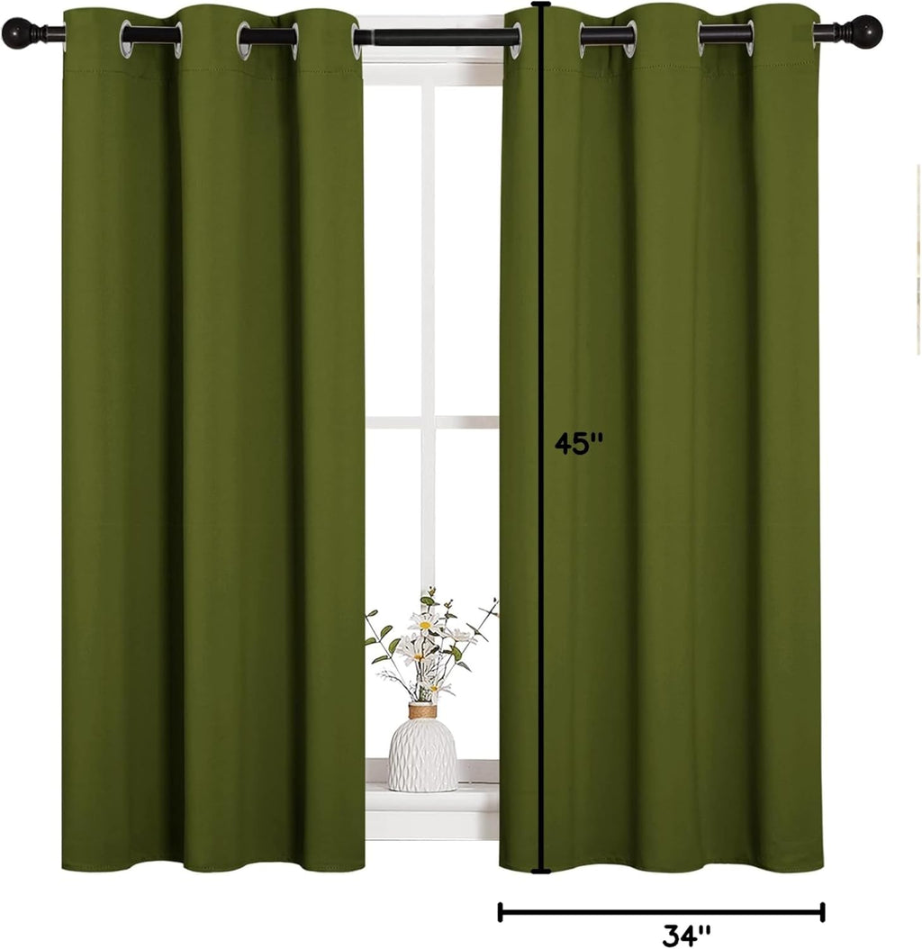 NICETOWN Blackout Curtain Panels - Thermal Insulated Holiday Draperies | Olive Green, 34x45 Inches (One Pair)