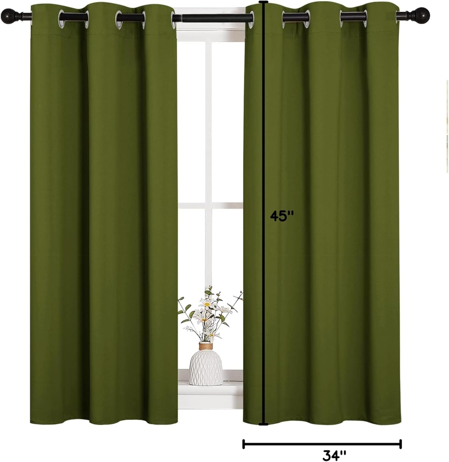 NICETOWN Blackout Curtain Panels - Thermal Insulated Holiday Draperies | Olive Green, 34x45 Inches (One Pair)