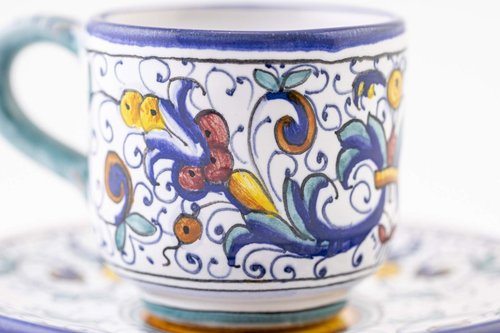 Fima thatsArte.com - Italian Ceramic Espresso Cup & Saucer Ricco Deruta Blu - Hand Painted Cup, Made in Italy Ceramics, Handmade Coffee Cups, Italian Ceramics Deruta, Italian Pottery
