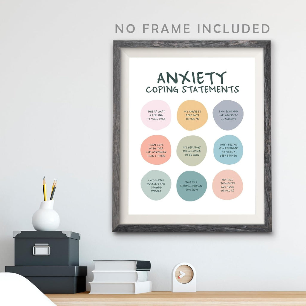 Skiennix Anxiety Coping Statements Poster - Positive Mental Health Wall Art | 8x10 Inch Unframed Decor