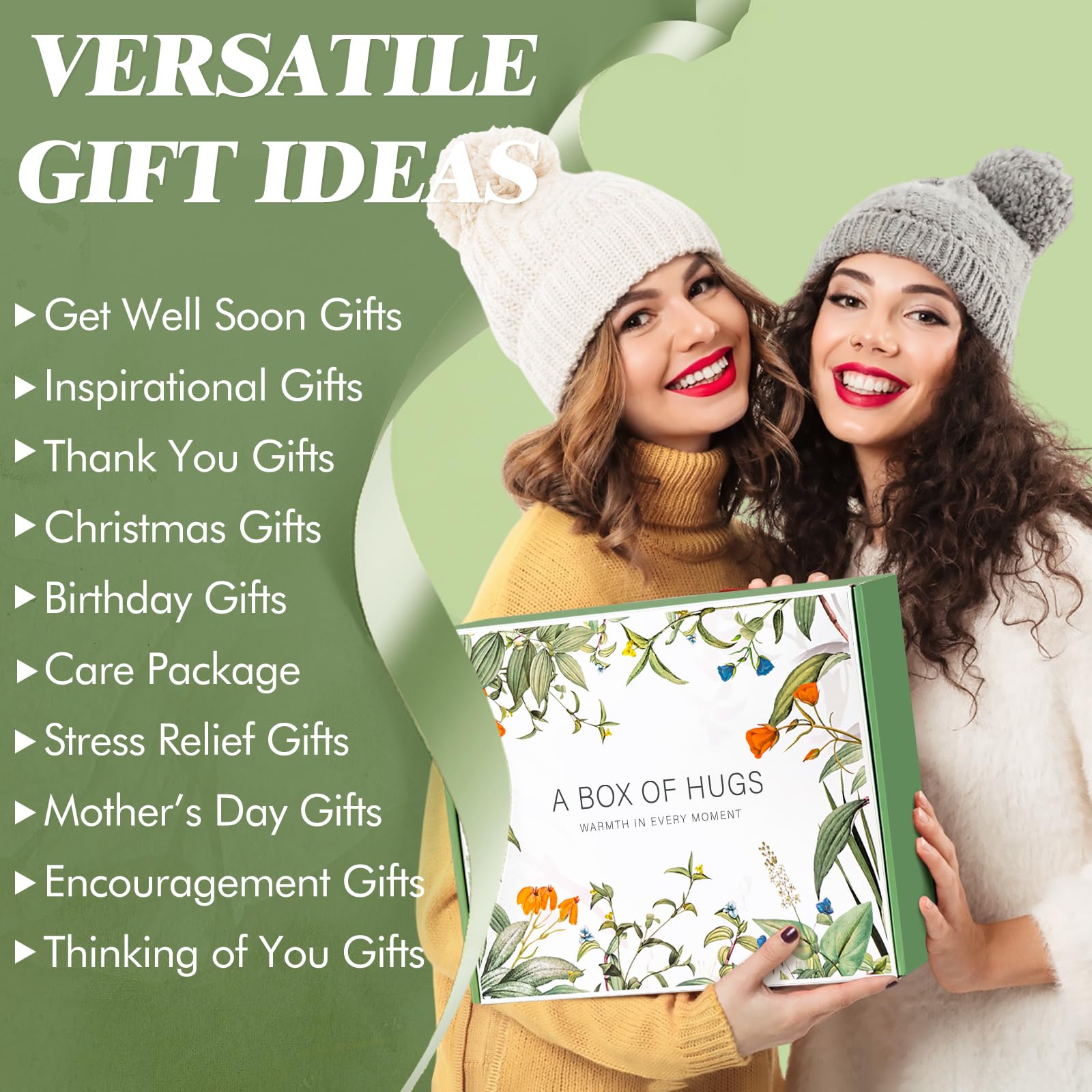 Suhctuptx Self Care Gifts for Women, Get Well Soon Basket Birthday Gifts for Women Care Package, Thinking of You Box w/Blanket, Christmas A Leafy Gift of Care for Mom Her Sister Friend