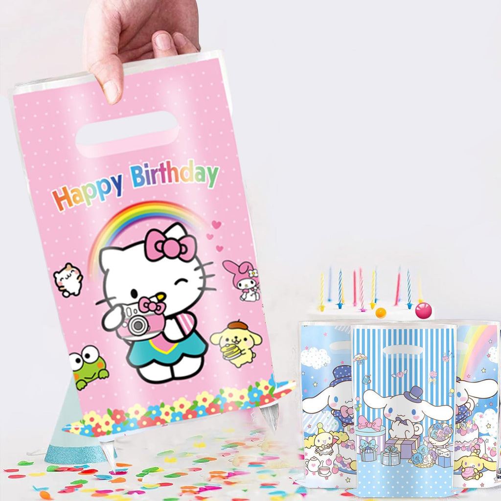 50 Pcs Cartoon Birthday Party Favor Bags, Cute Plastic Gift Bags, Birthday Party Candy Snack Bag (Pink)