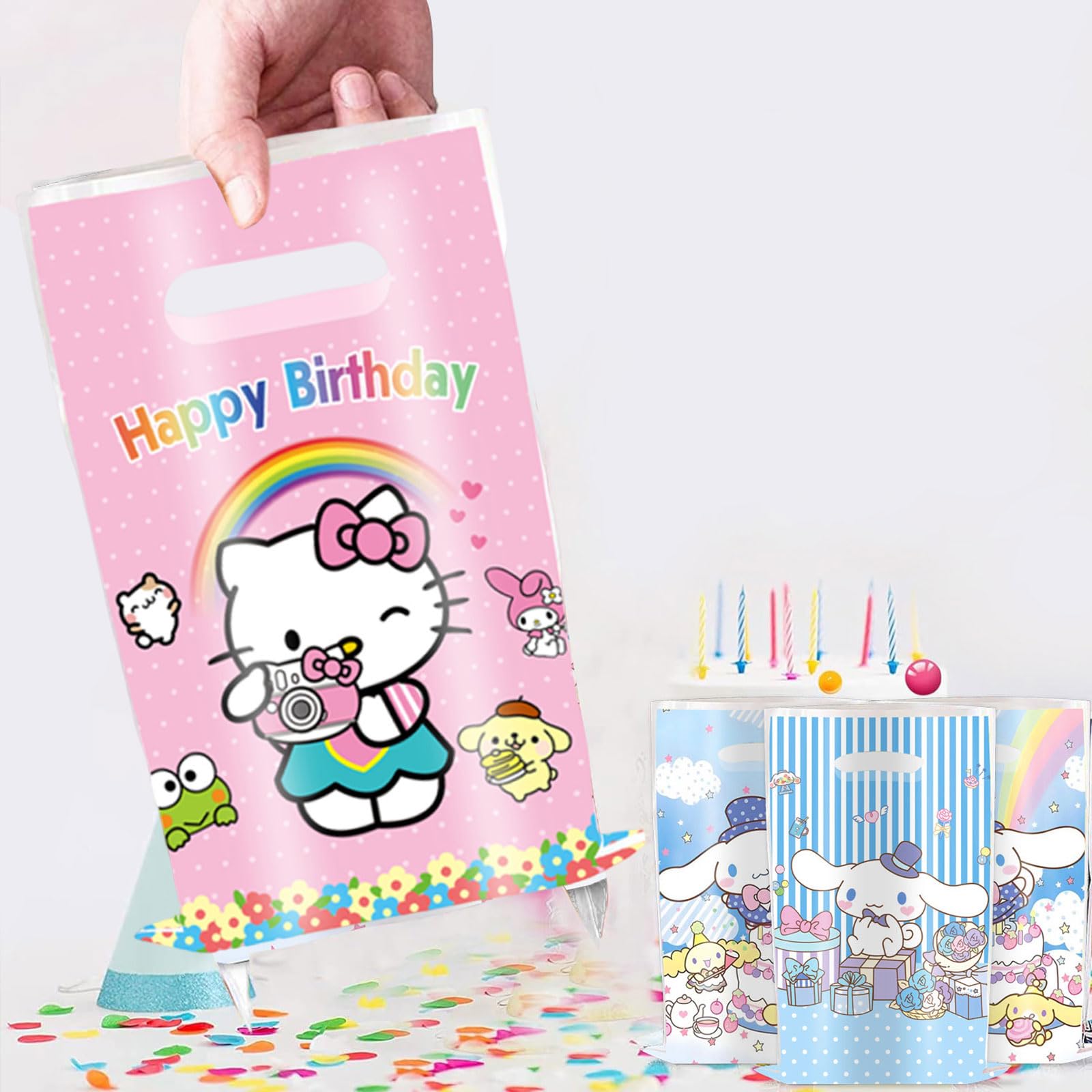 50 Pcs Cartoon Birthday Party Favor Bags, Cute Plastic Gift Bags, Birthday Party Candy Snack Bag (Pink)