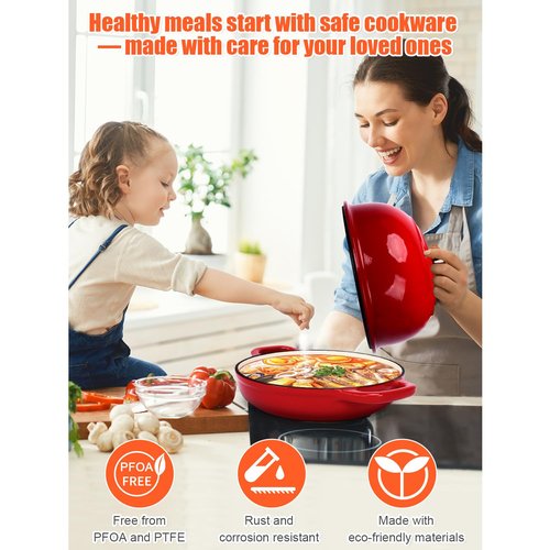 QuliMetal Dutch Oven Bread Baking- 5QT Enamel cast iron Oven with Sourdough Bread-Baking Supplies like Bread Proofing Basket, Scoring Lame, Dough Whisk for Sour dough, Bread-making Red